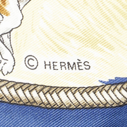Hermes Scarf Navy Brown 100% Gold Twill Silk — view 4