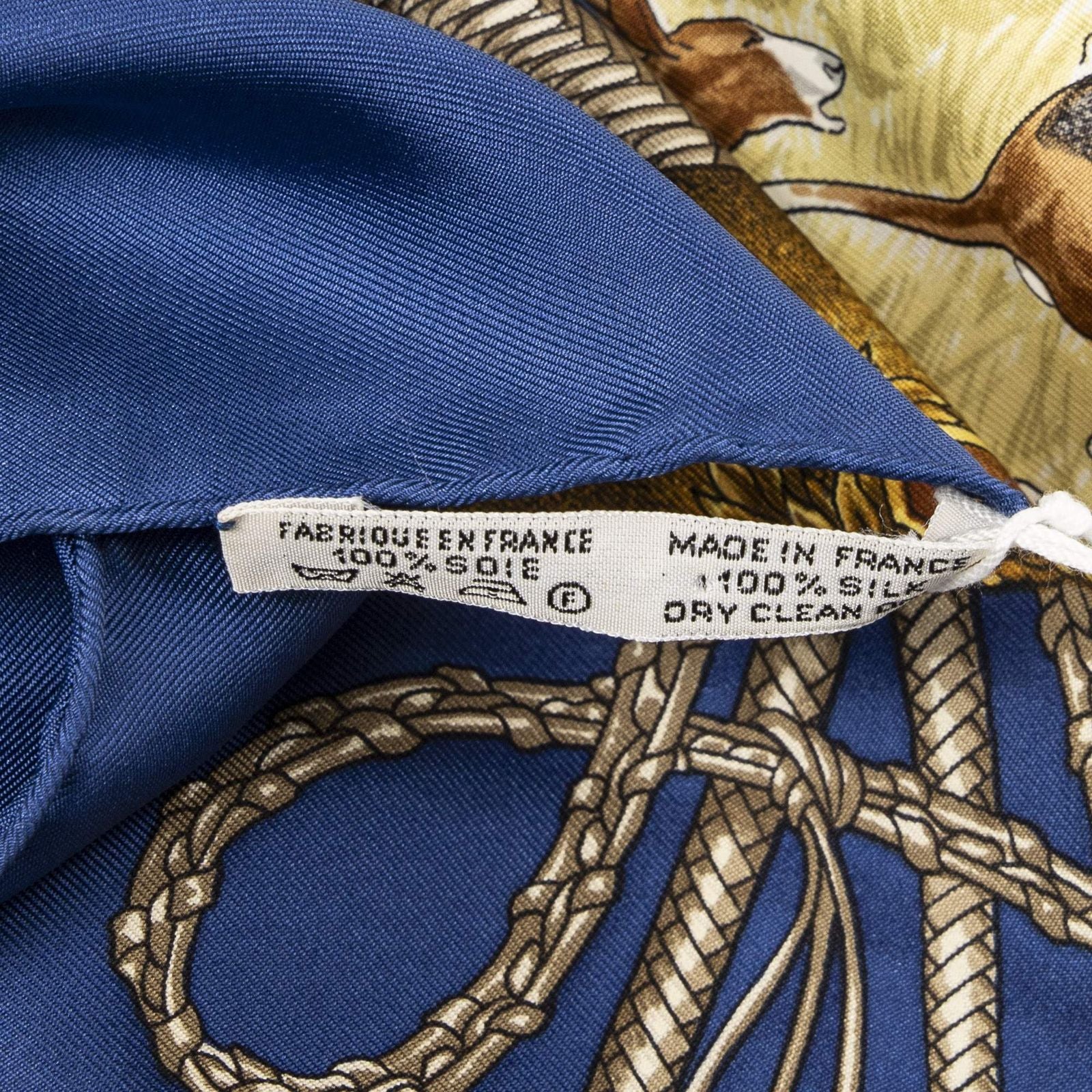 Hermes Scarf Navy Brown 100% Gold Twill Silk — view 5