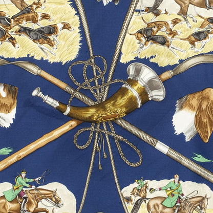 Hermes Scarf Navy Brown 100% Gold Twill Silk — view 3