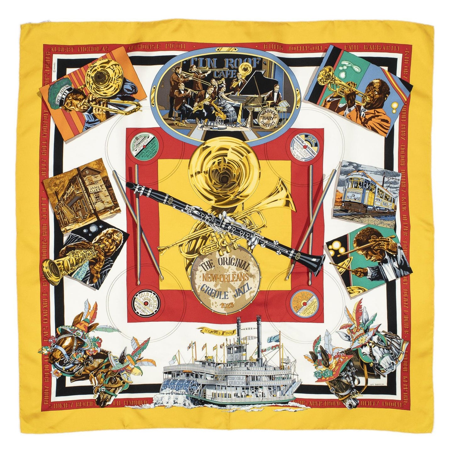 Hermes Scarf Yellow Red Black Silk — view 2