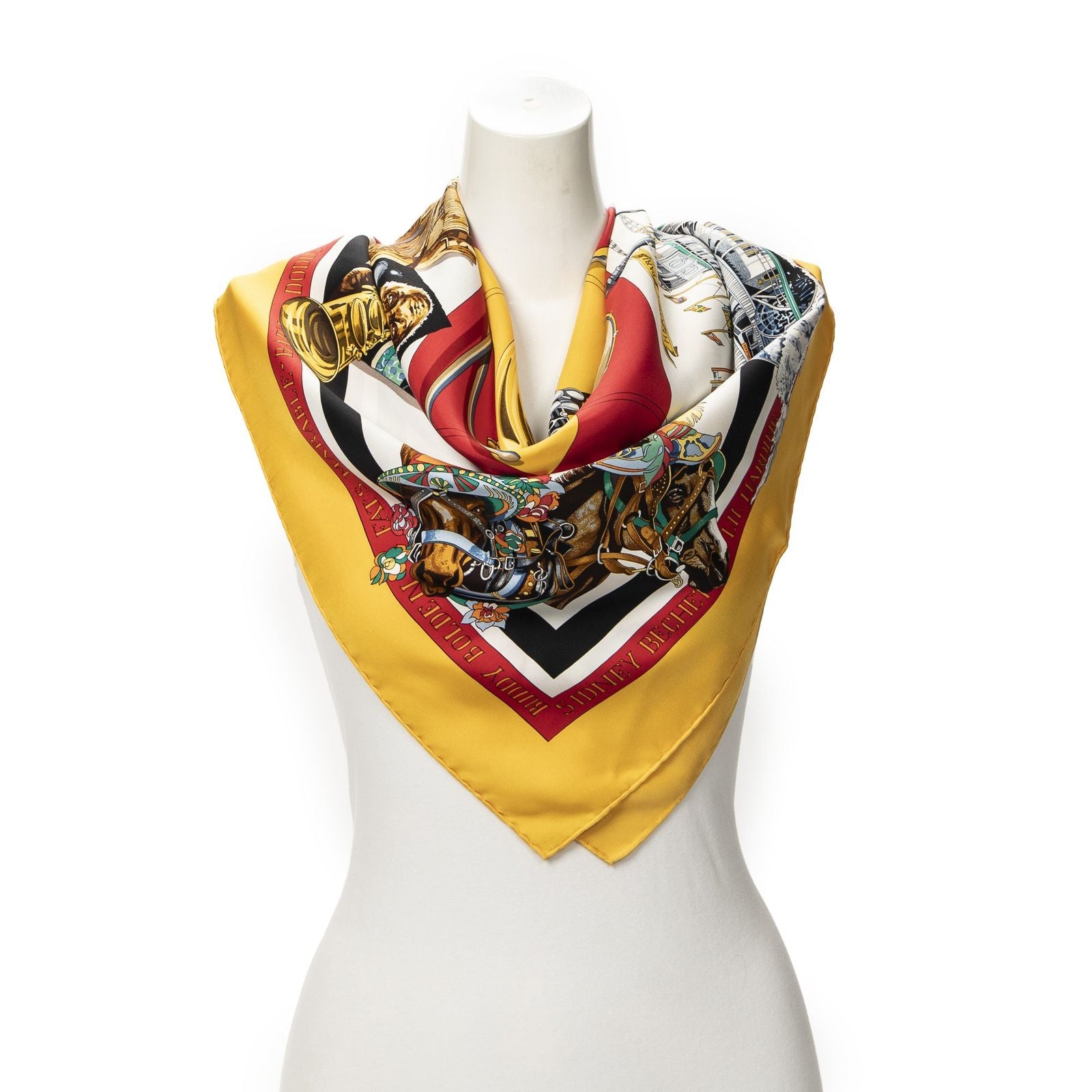 Hermes Scarf Yellow Red Black Silk