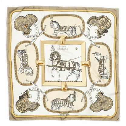 Hermes Scarf Beige Gold White Silk — view 2