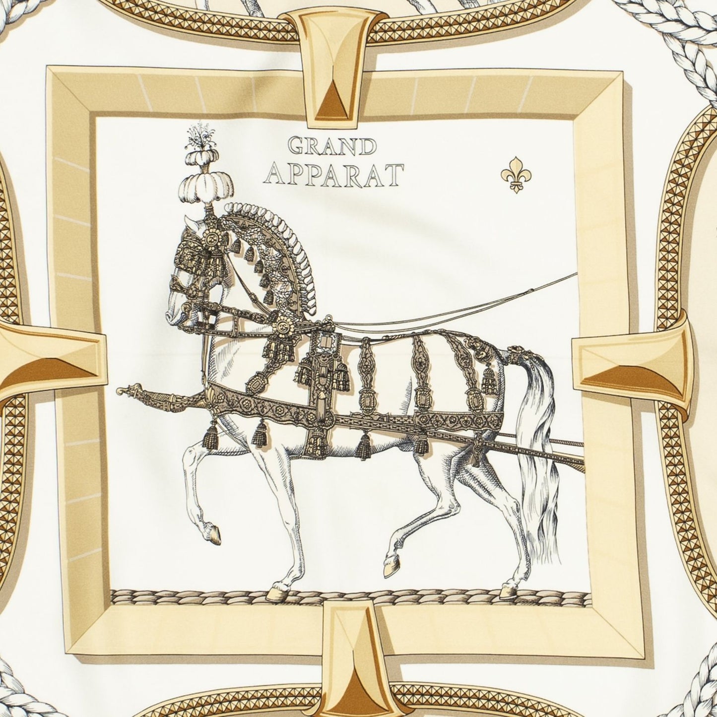 Hermes Scarf Beige Gold White Silk — view 3
