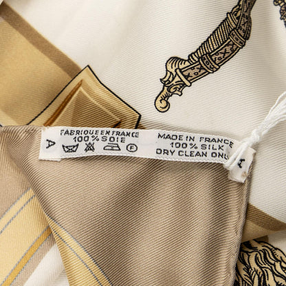 Hermes Scarf Beige Gold White Silk — view 5