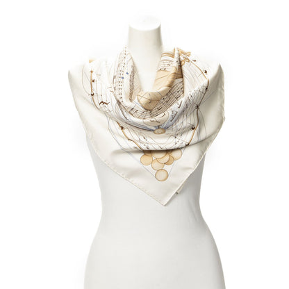 Hermes Scarf Ivory Beige Blue Silk