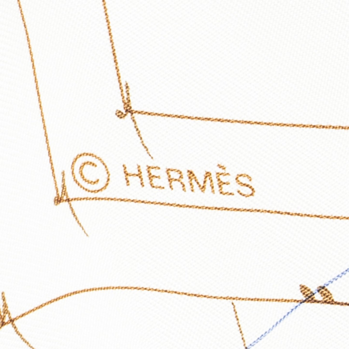 Hermes Scarf Ivory Beige Blue Silk — view 4