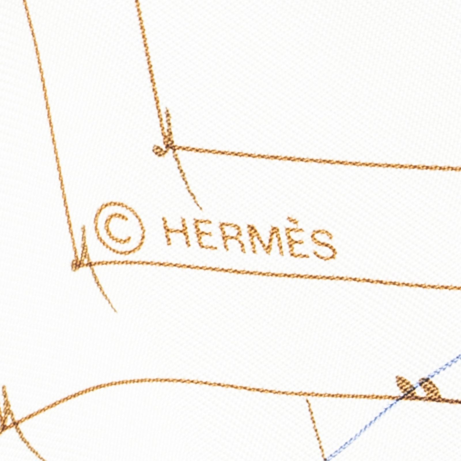 Hermes Scarf Ivory Beige Blue Silk — view 4