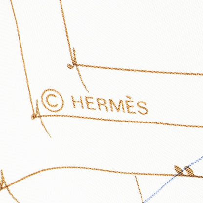 Hermes Scarf Ivory Beige Blue Silk — view 4