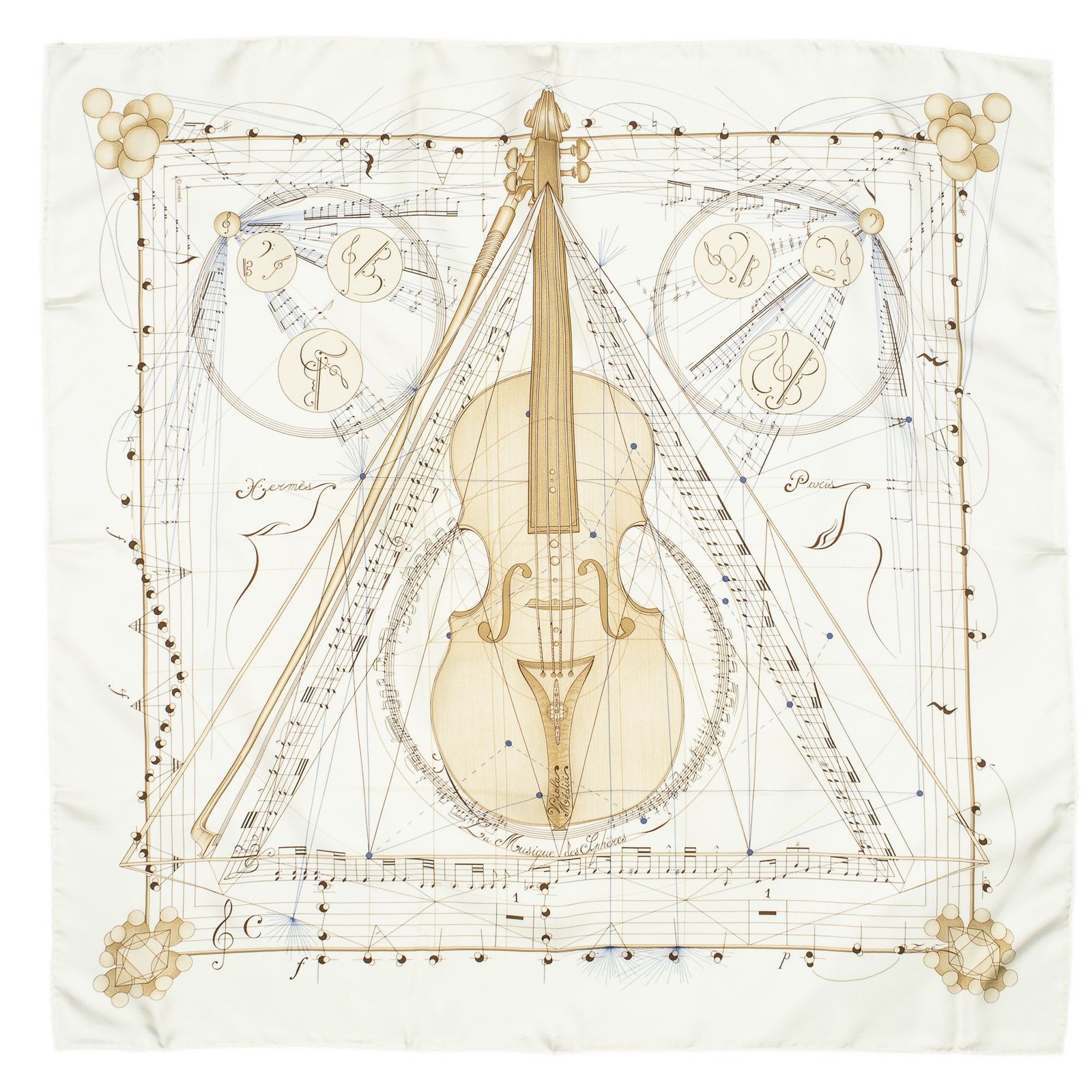 Hermes Scarf Ivory Beige Blue Silk — view 2