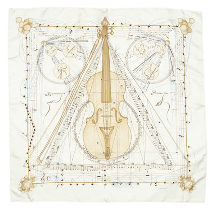 Hermes Scarf Ivory Beige Blue Silk — view 2