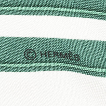 Hermes Scarf Green White 100% Gold Twill Silk — view 4
