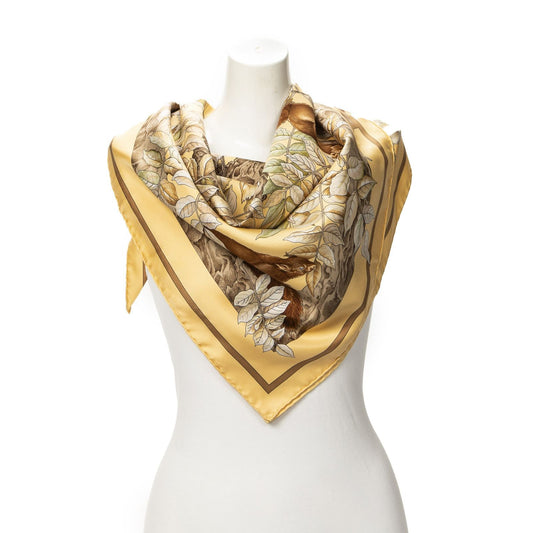 Hermes Scarf Brown Green Silk