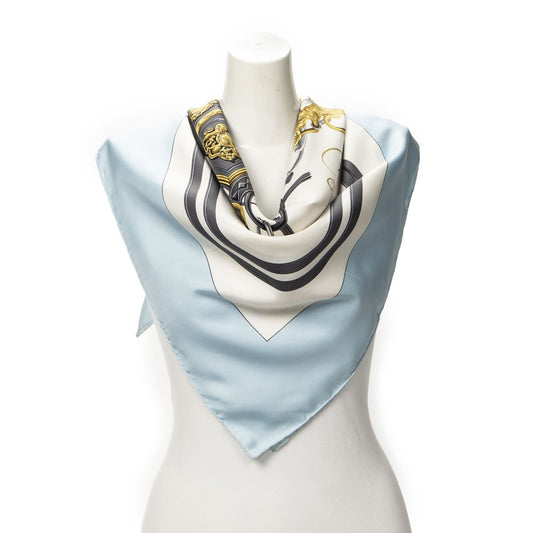 Hermes Scarf Light Blue Gray White Silk