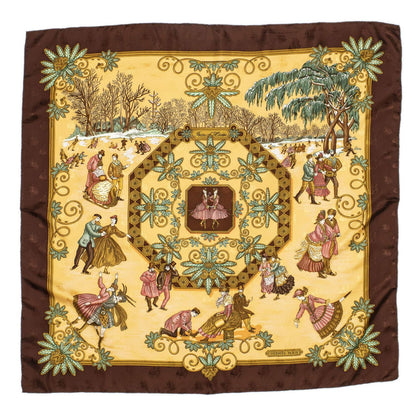 Hermes Scarf Light Orange Brown Green 100% Jacquard Silk — view 2