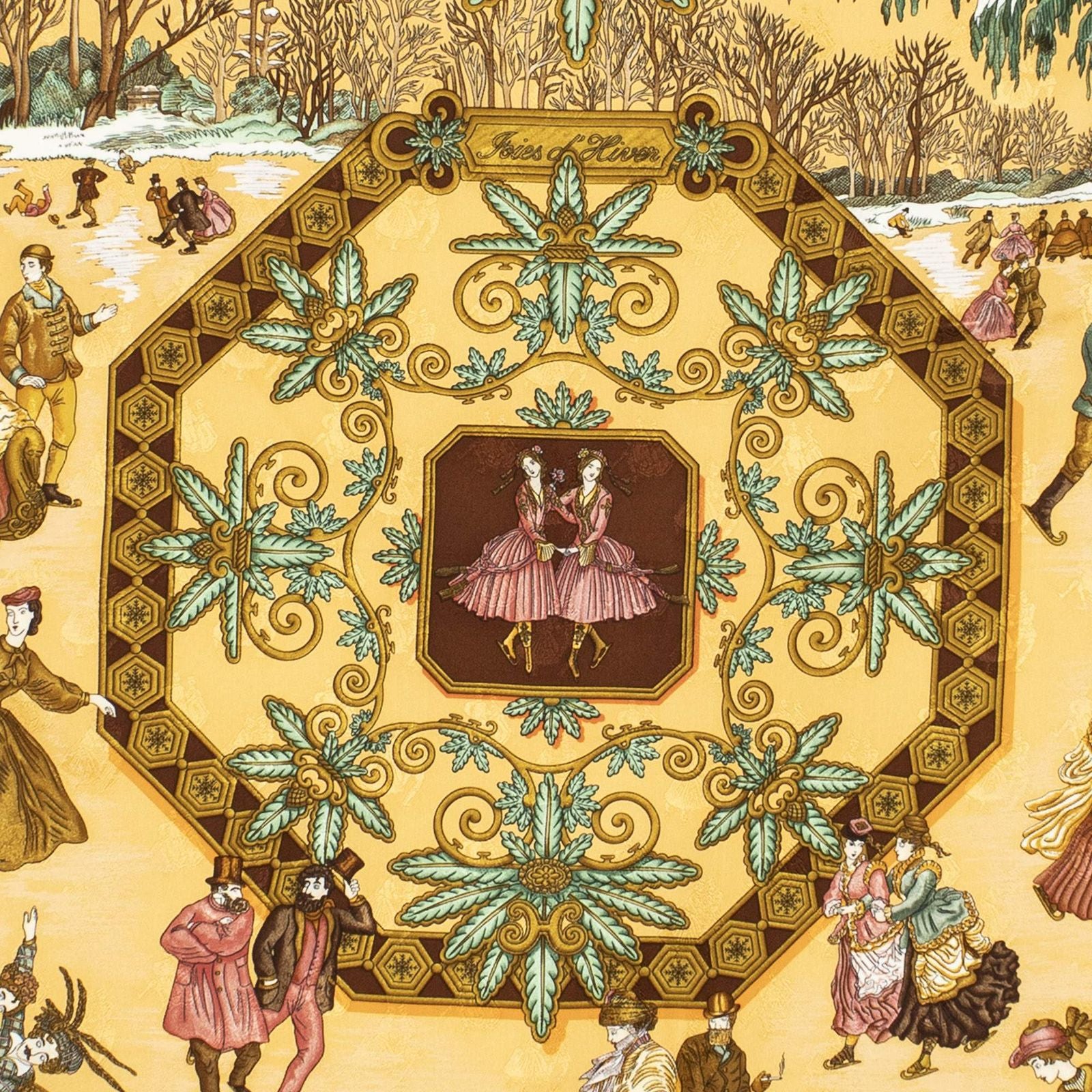 Hermes Scarf Light Orange Brown Green 100% Jacquard Silk — view 3