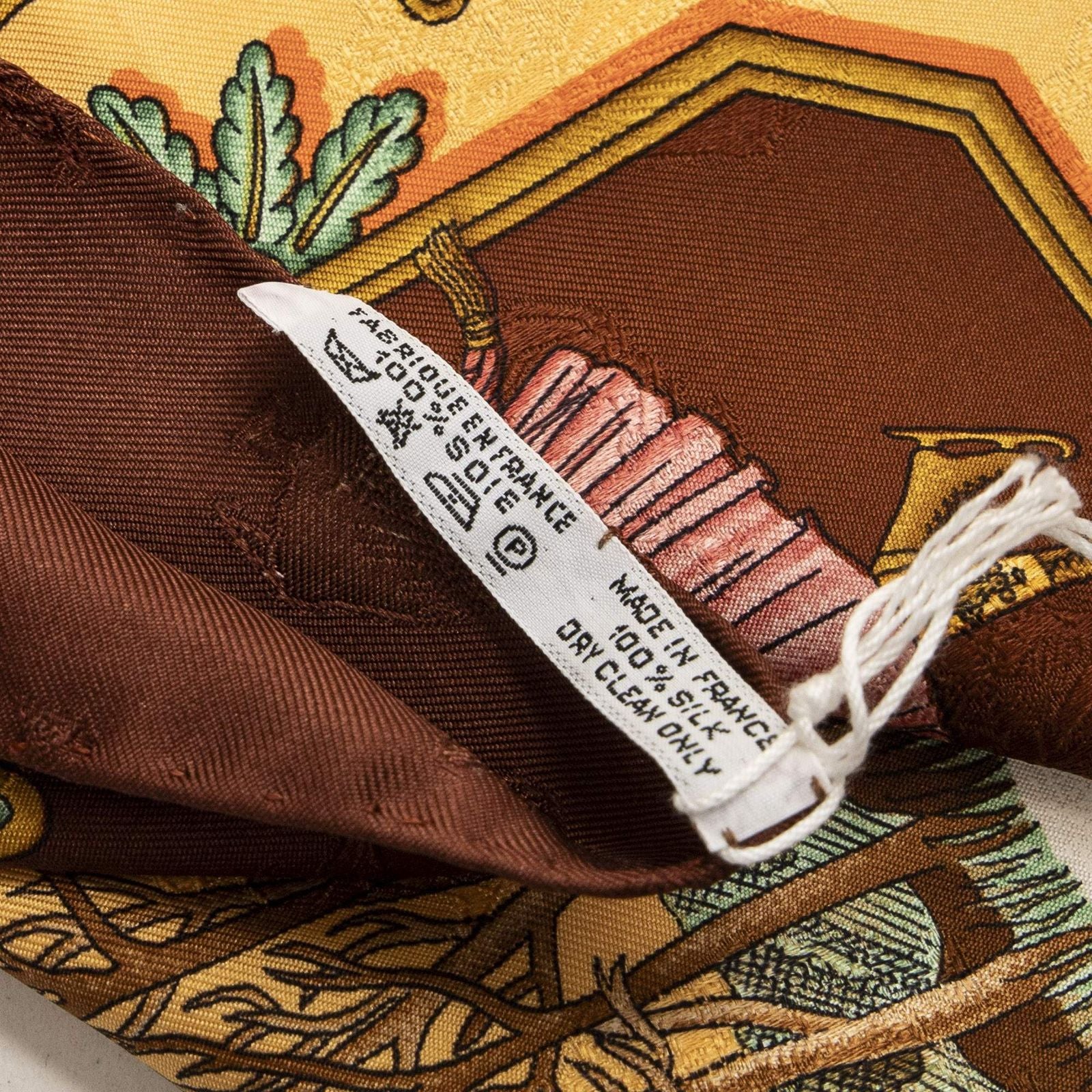 Hermes Scarf Light Orange Brown Green 100% Jacquard Silk — view 5
