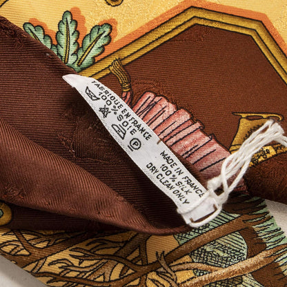 Hermes Scarf Light Orange Brown Green 100% Jacquard Silk — view 5
