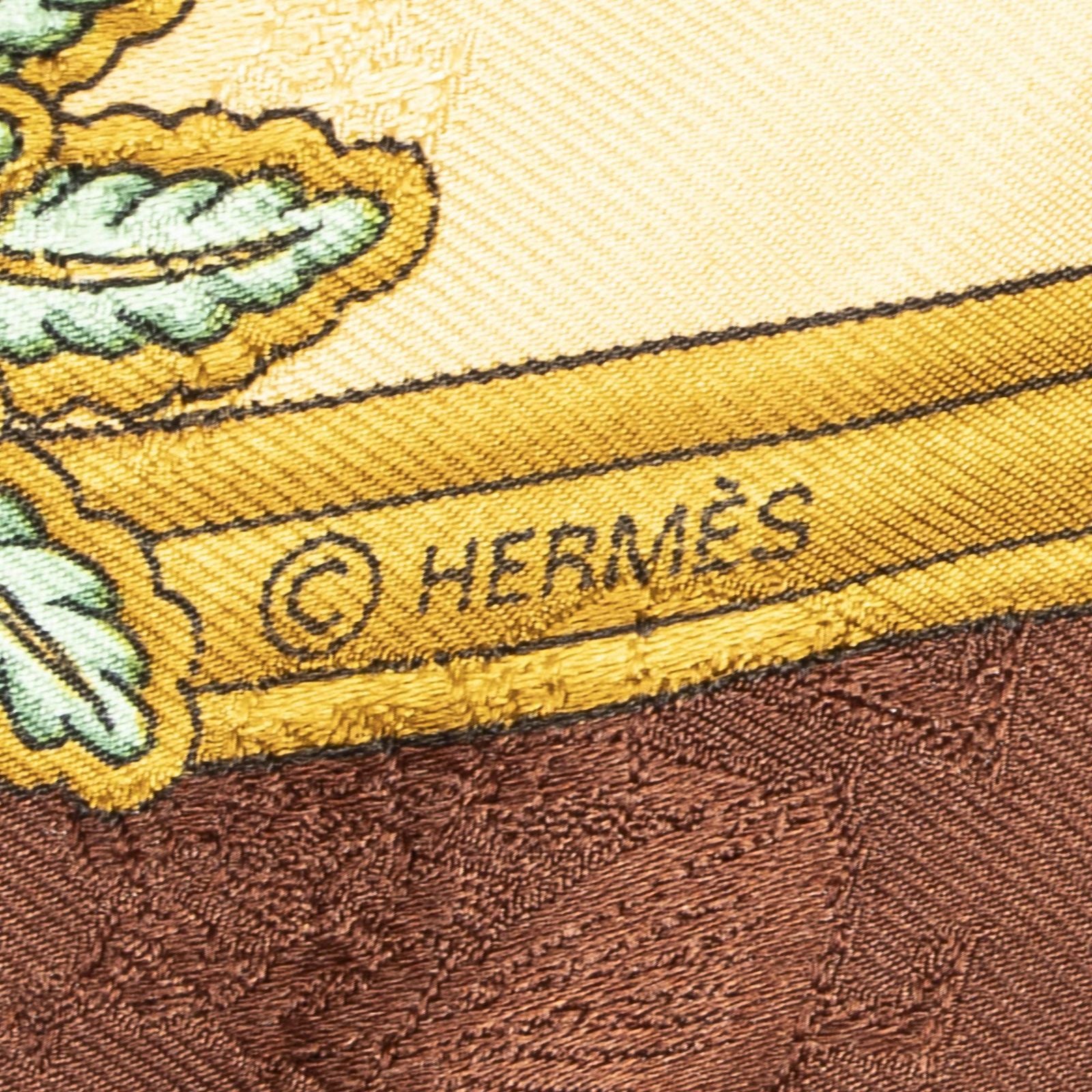 Hermes Scarf Light Orange Brown Green 100% Jacquard Silk — view 4