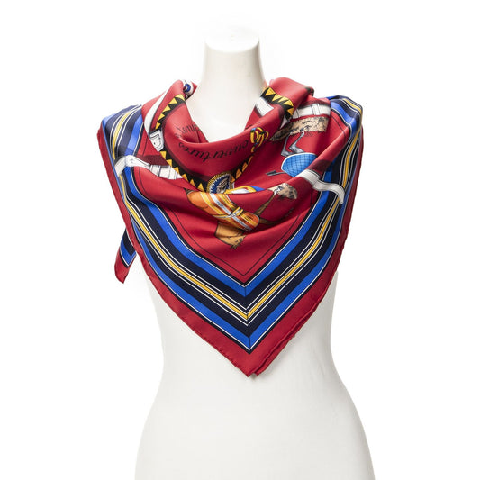 Hermes Scarf Red Blue White Silk