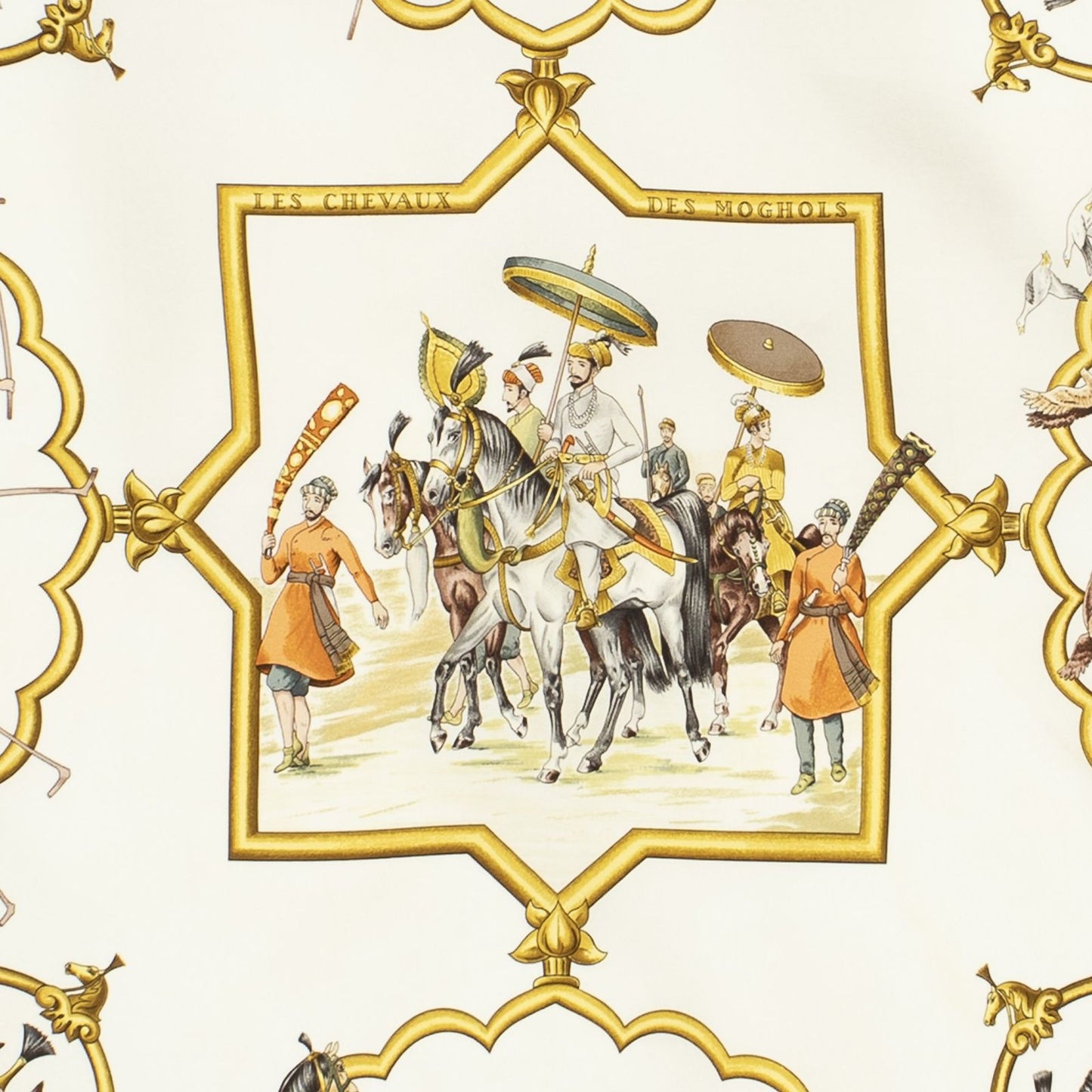 Hermes Scarf Orange Gold Ivory Silk — view 3