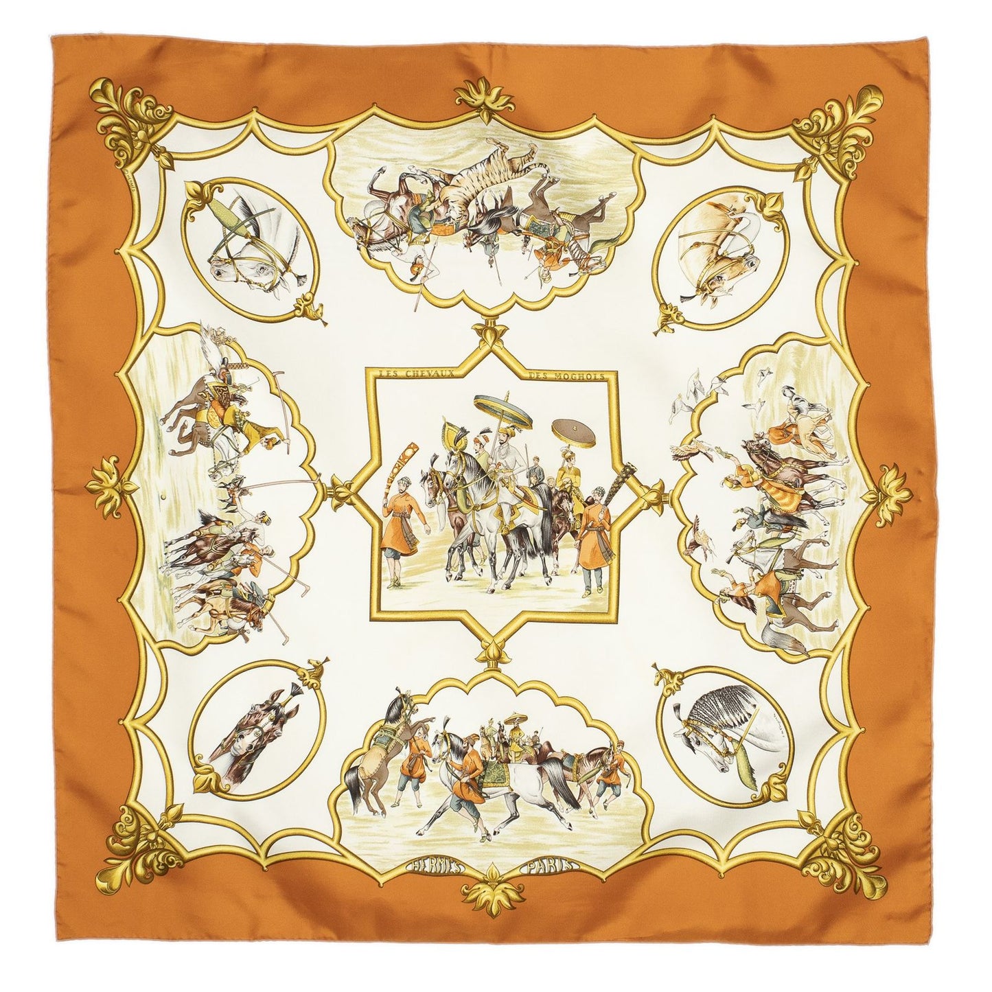 Hermes Scarf Orange Gold Ivory Silk — view 2