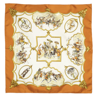 Hermes Scarf Orange Gold Ivory Silk — view 2