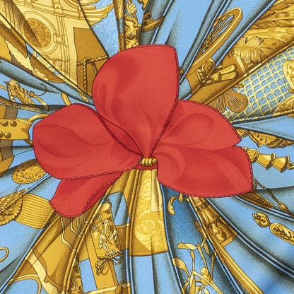 Hermes Scarf Blue Red 100% Gold Twill Silk — view 3