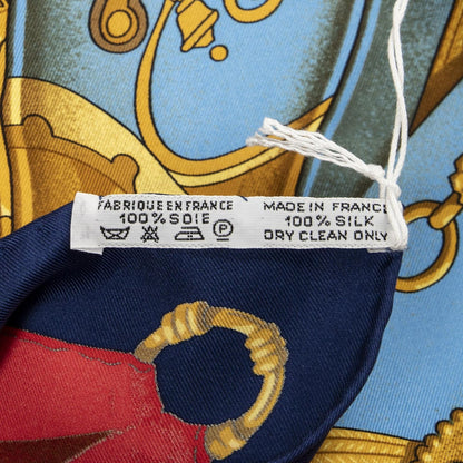 Hermes Scarf Blue Red 100% Gold Twill Silk — view 5
