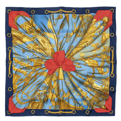 Hermes Scarf Blue Red 100% Gold Twill Silk — view 2