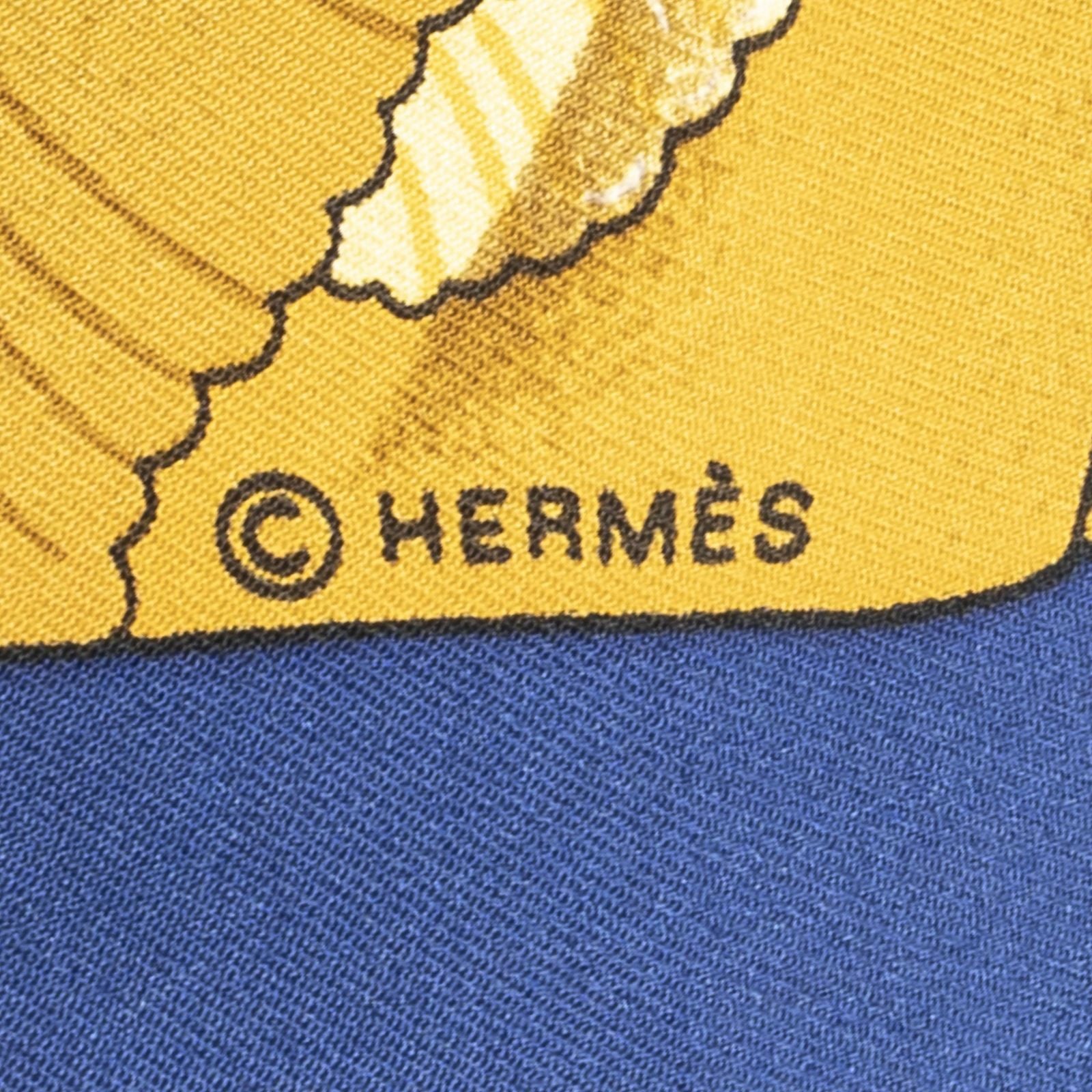 Hermes Scarf Blue Red 100% Gold Twill Silk — view 4