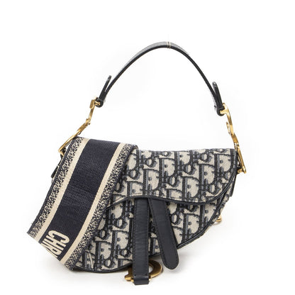 Dior New Saddle Bag Navy Beige Oblique Peacock Canvas