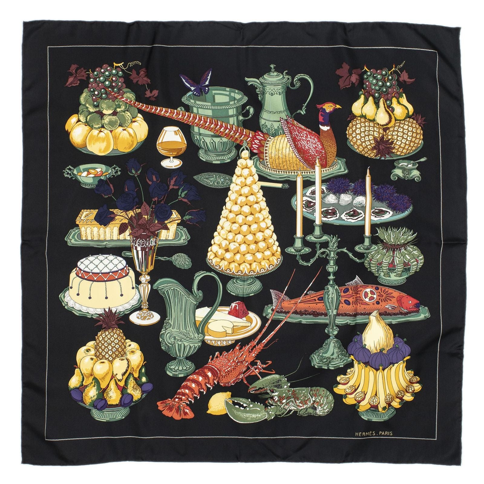 Hermes Scarf Black Green Silk — view 2