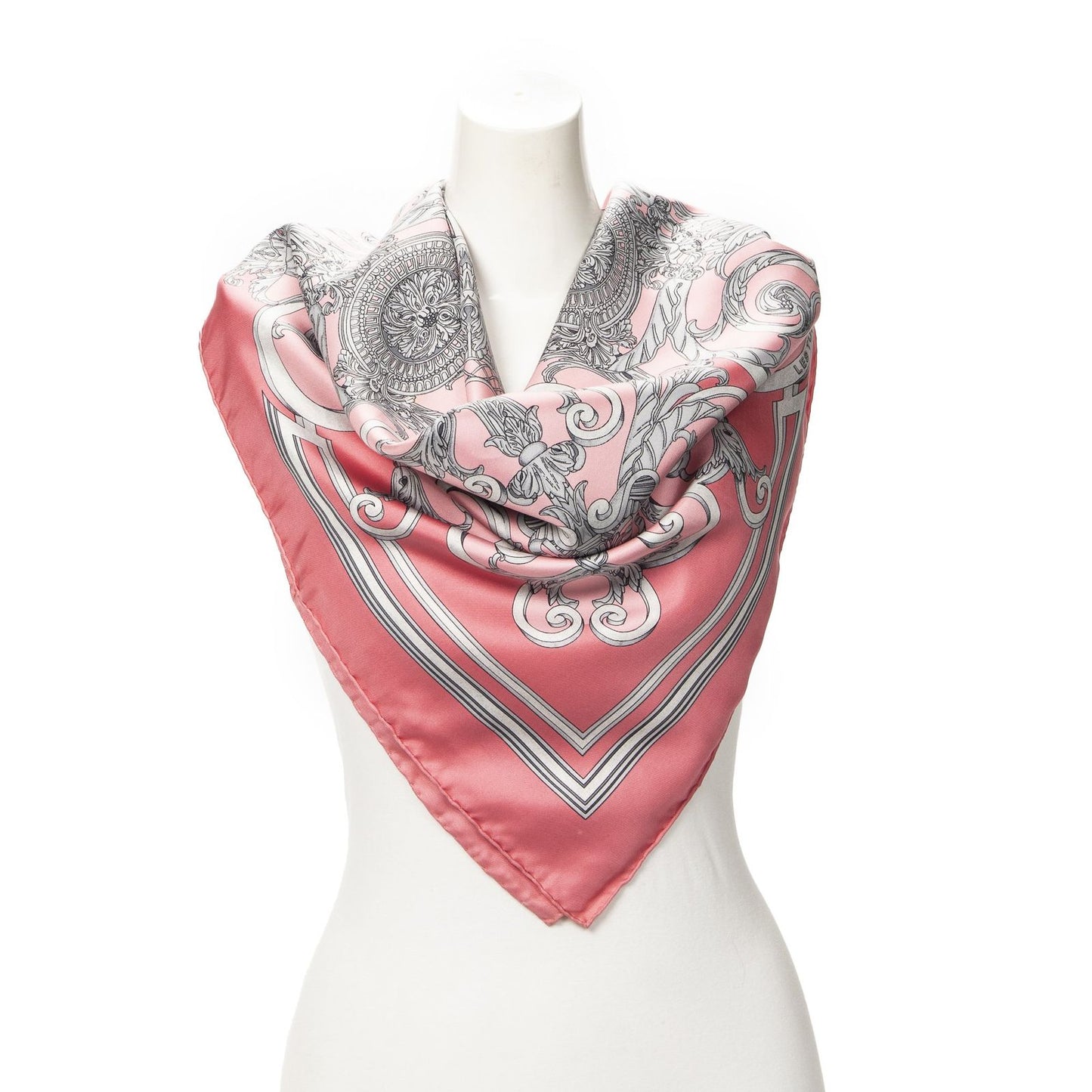 Hermes Scarf Pink 100% Silver Twill Silk