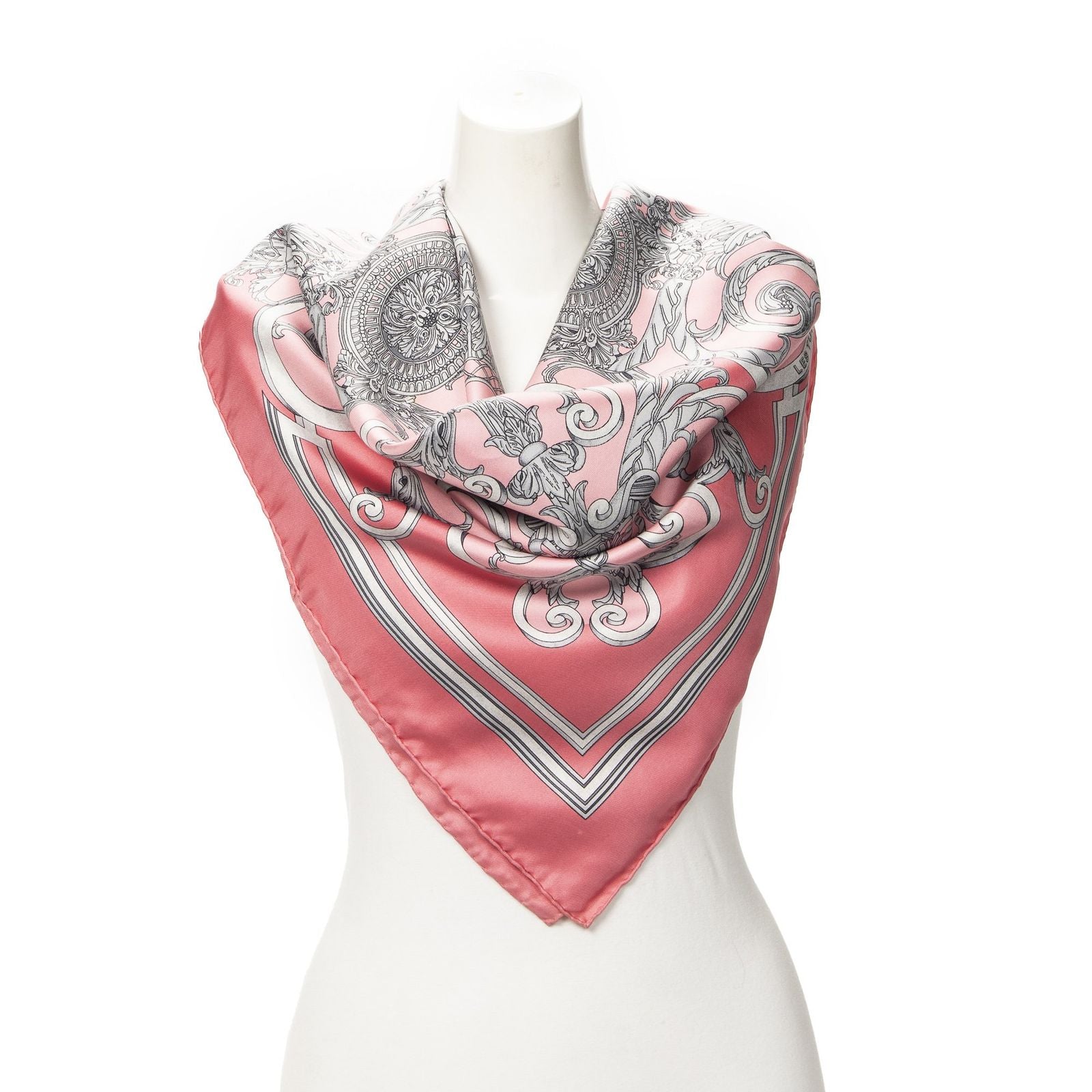 Hermes Scarf Pink 100% Silver Twill Silk