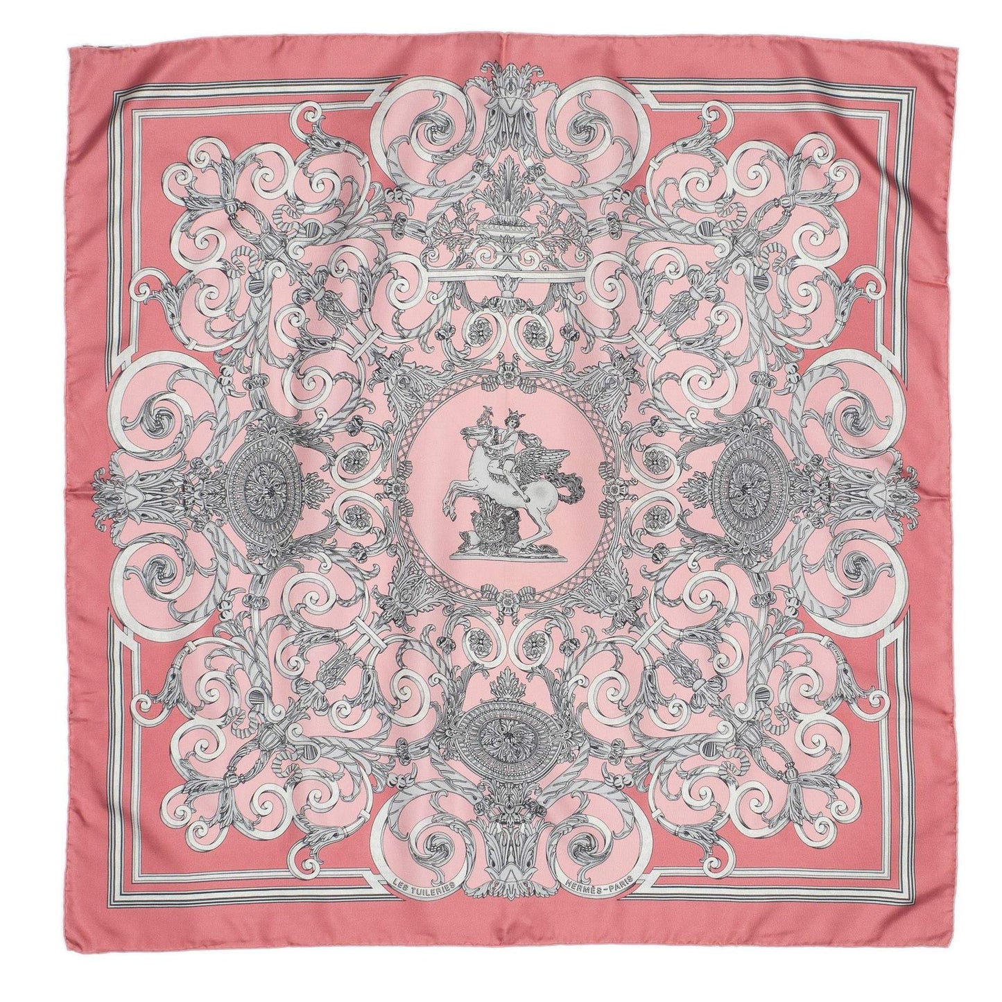 Hermes Scarf Pink 100% Silver Twill Silk — view 2