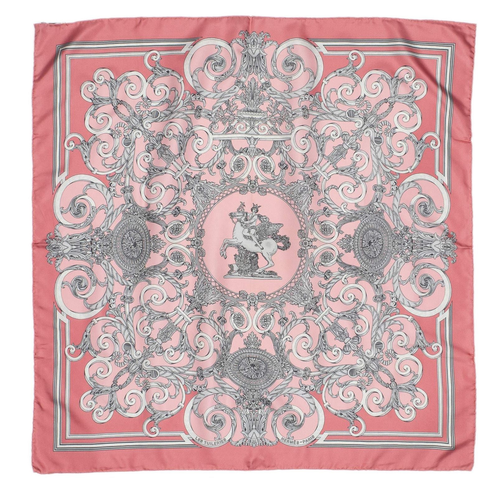 Hermes Scarf Pink 100% Silver Twill Silk — view 2