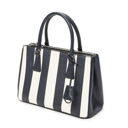 Prada Large Double Zip Galleria Tote Navy White Saffiano Leather — view 2