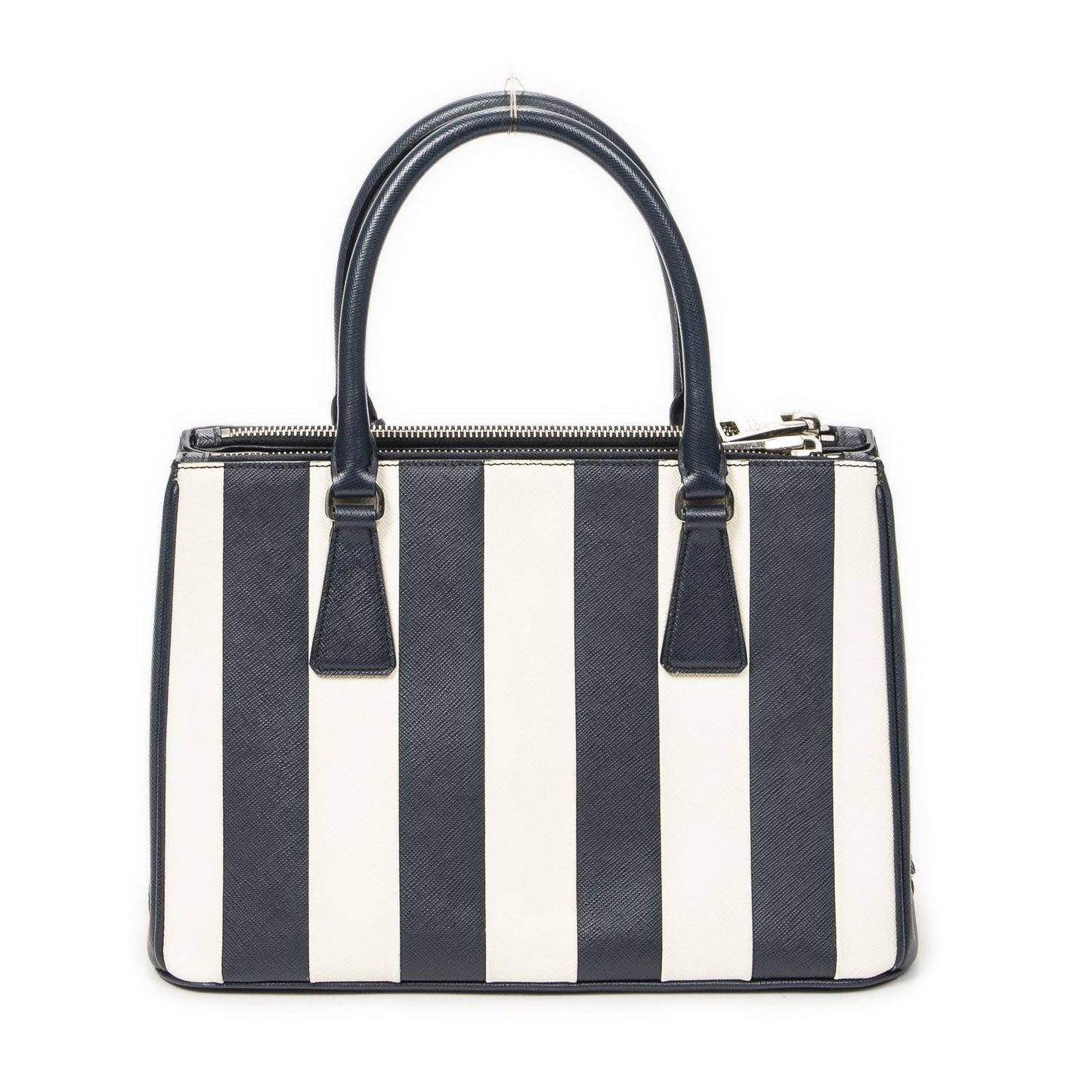 Prada Large Double Zip Galleria Tote Navy White Saffiano Leather — view 5
