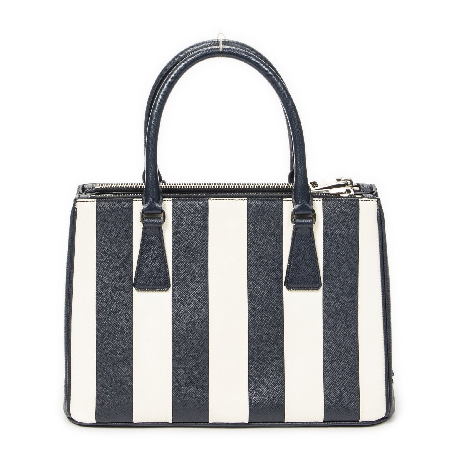 Prada Large Double Zip Galleria Tote Navy White Saffiano Leather — view 5