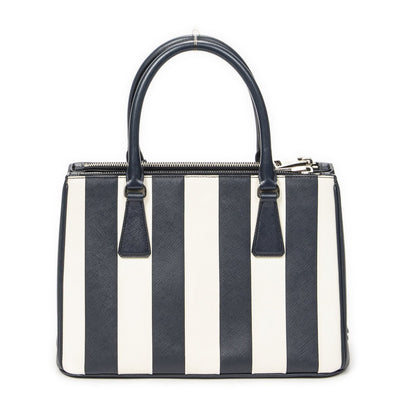 Prada Large Double Zip Galleria Tote Navy White Saffiano Leather — view 5