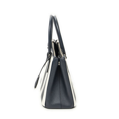 Prada Large Double Zip Galleria Tote Navy White Saffiano Leather — view 3