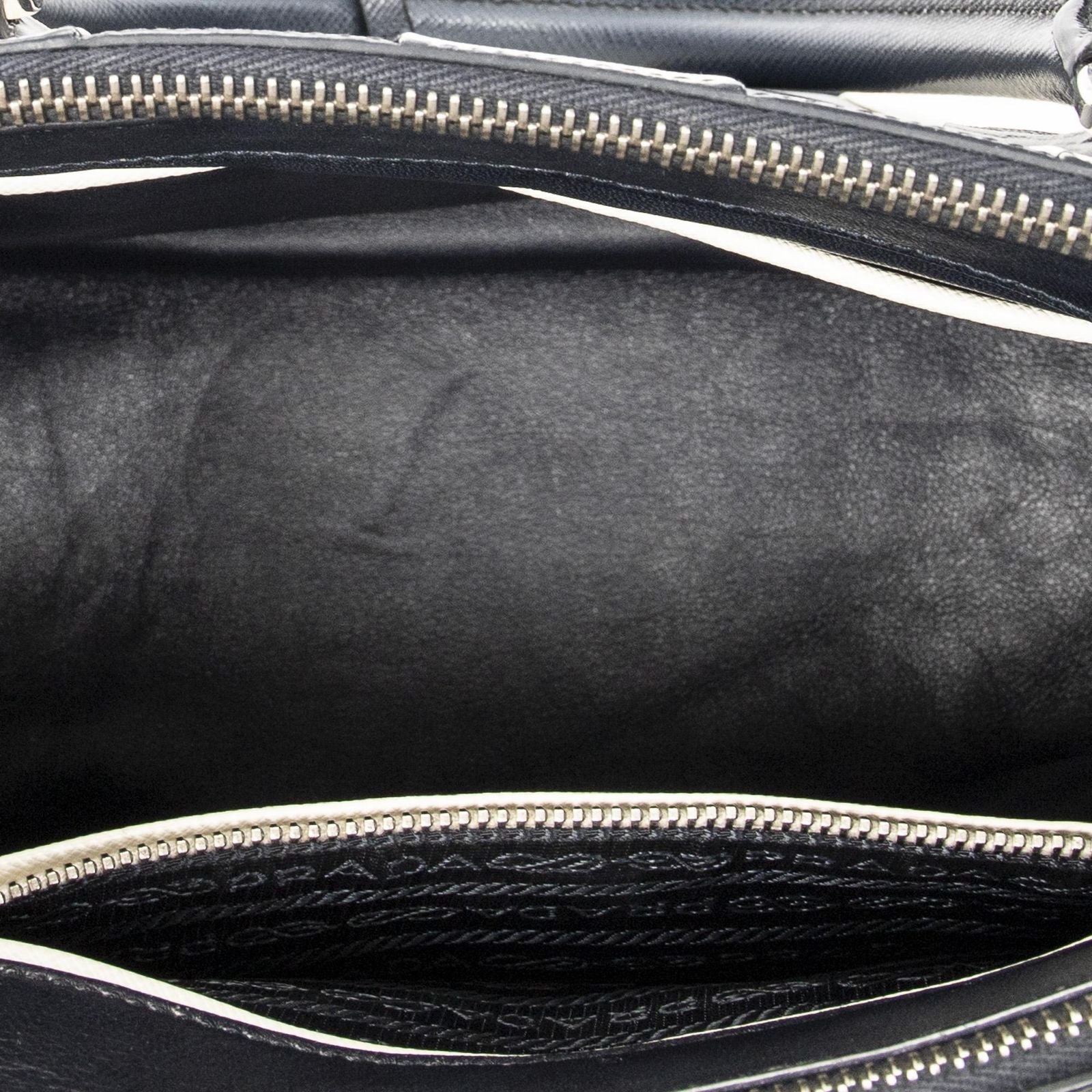 Prada Large Double Zip Galleria Tote Navy White Saffiano Leather — view 9