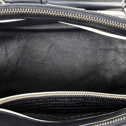 Prada Large Double Zip Galleria Tote Navy White Saffiano Leather — view 9