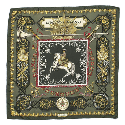 Hermes Scarf Green Red 100% Gold Twill Silk — view 2