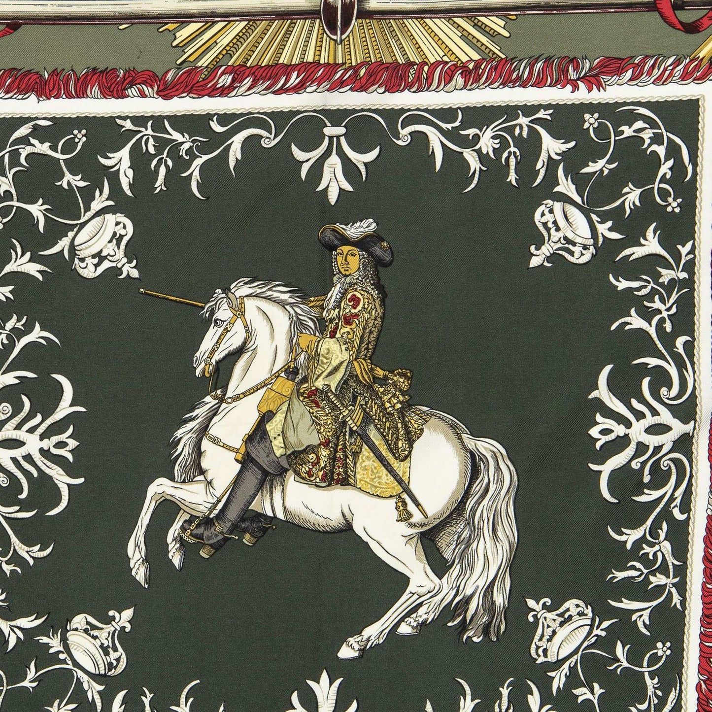 Hermes Scarf Green Red 100% Gold Twill Silk — view 3