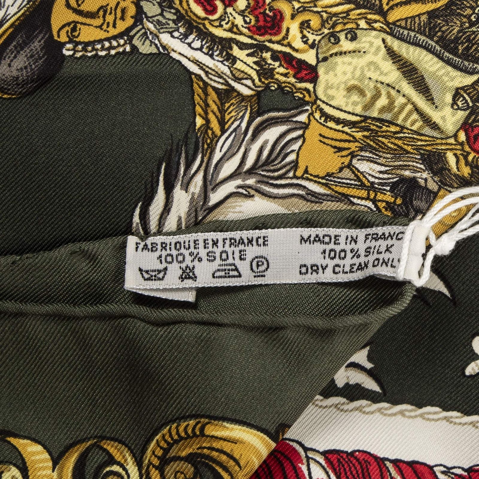 Hermes Scarf Green Red 100% Gold Twill Silk — view 5