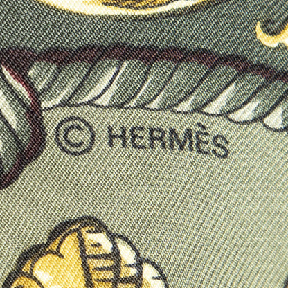 Hermes Scarf Green Red 100% Gold Twill Silk — view 4