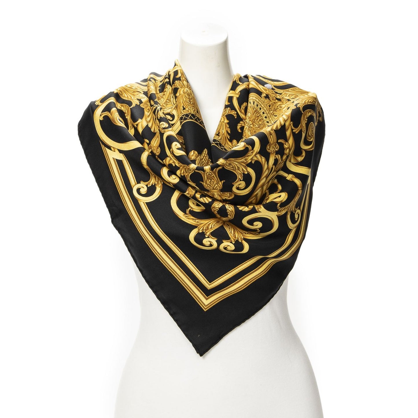 Hermes Scarf Black Gold Silk