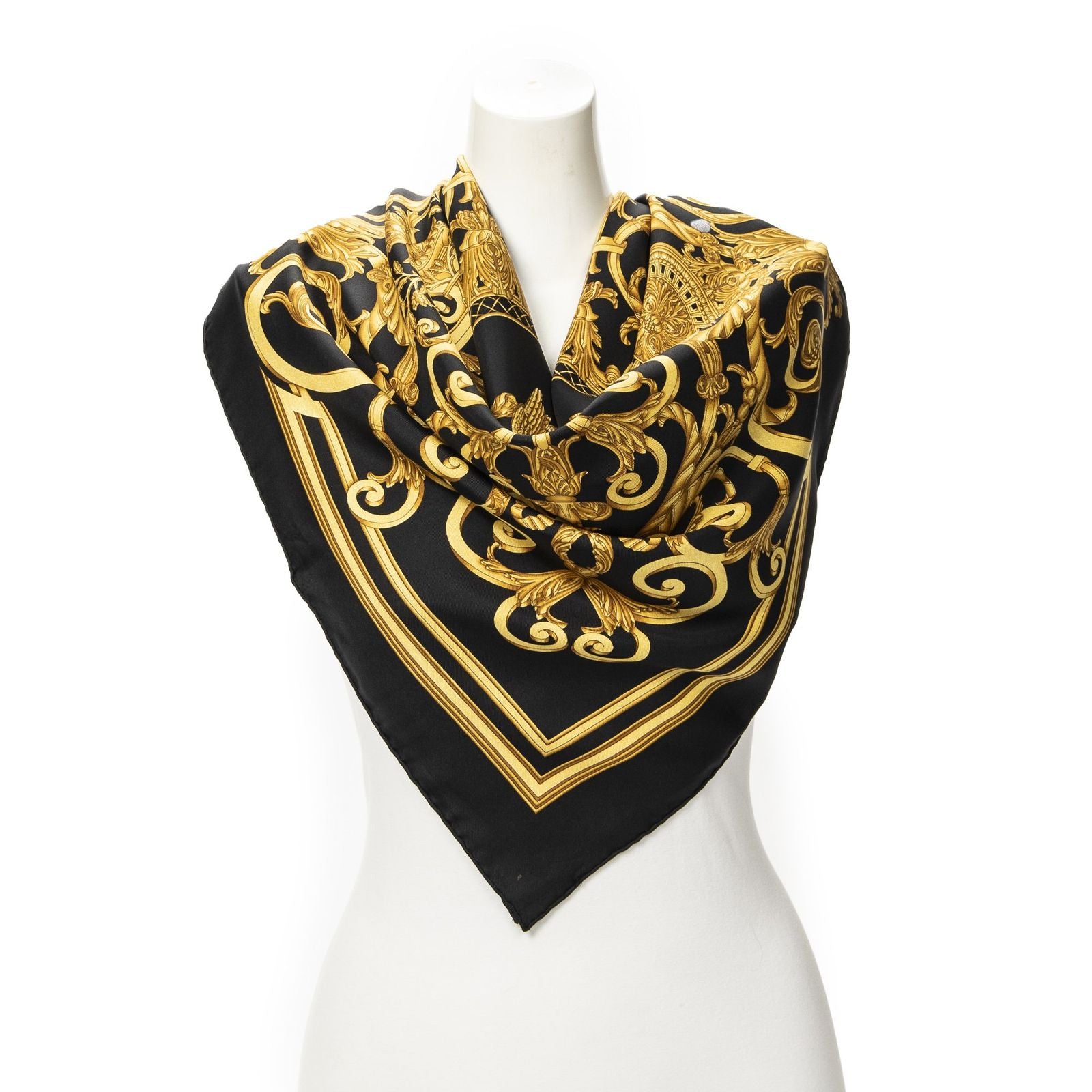 Hermes Scarf Black Gold Silk