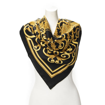 Hermes Scarf Black Gold Silk
